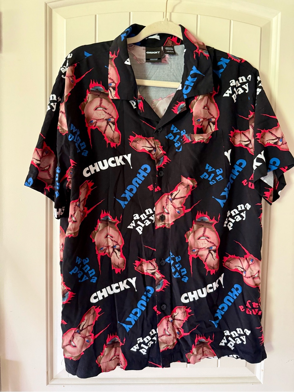Officially Licensed Chucky 'Wanna Play' All Over Print Button Up Shirt NWOT